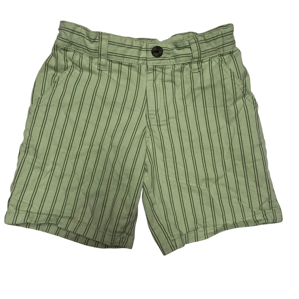 Cat & Jack Boys Green Striped Chino Shorts Size 6 Adjustable Waist Casual Summer